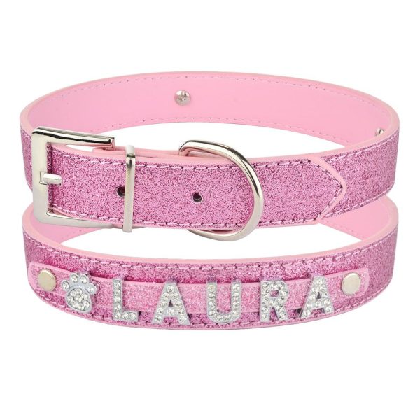 collier pour chien rose en strass gravé
