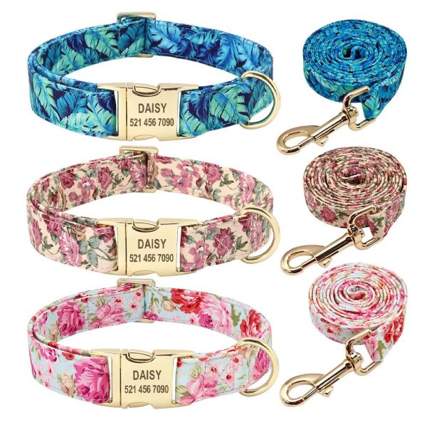 pack collier personnalisé et laisse chien flowers